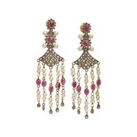RUBY, DIAMOND AND CULTURED PEARL CHANDELIER EARRINGS