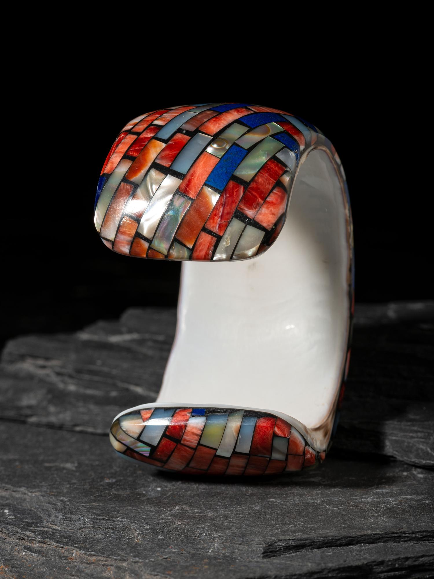 Lapis and Spiny Oyster Mosaic Inlay Cuff Bracelet