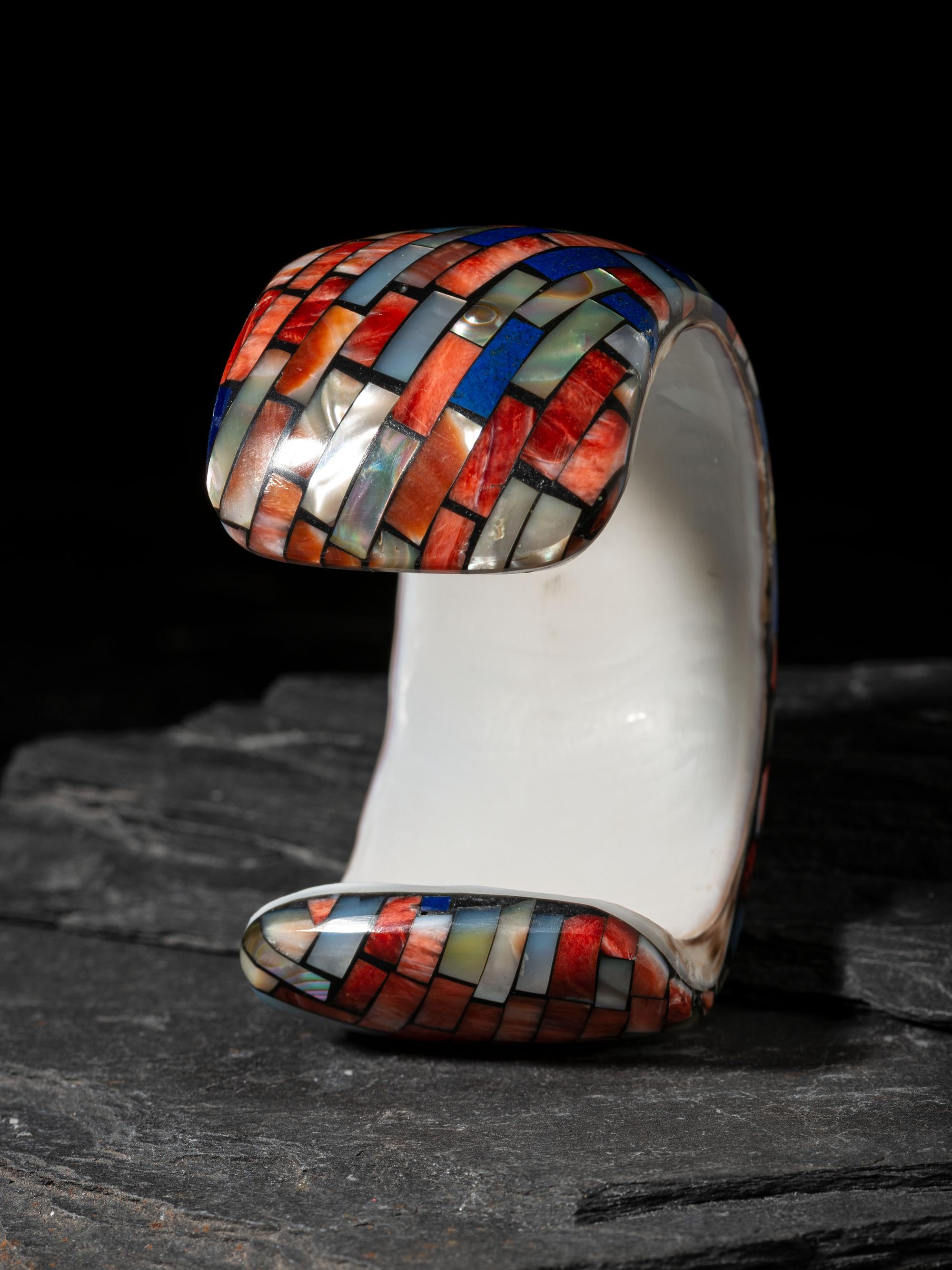 Lapis and Spiny Oyster Mosaic Inlay Cuff Bracelet
