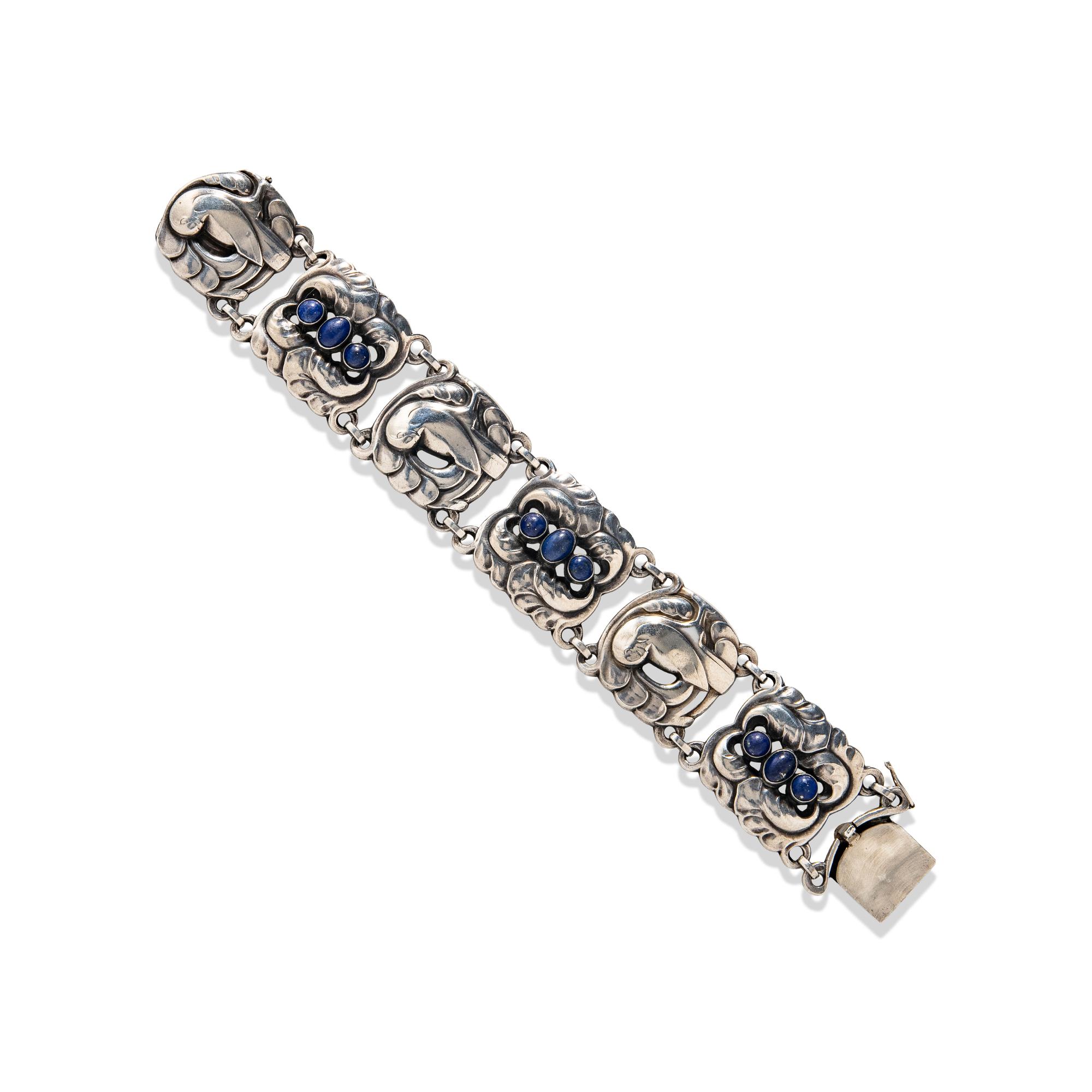 GEORG JENSEN, SILVER AND LAPIS LAZULI 'DOVE' BRACELET