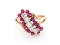 A 14 Karat Yellow Gold, Diamond and Ruby Ring,