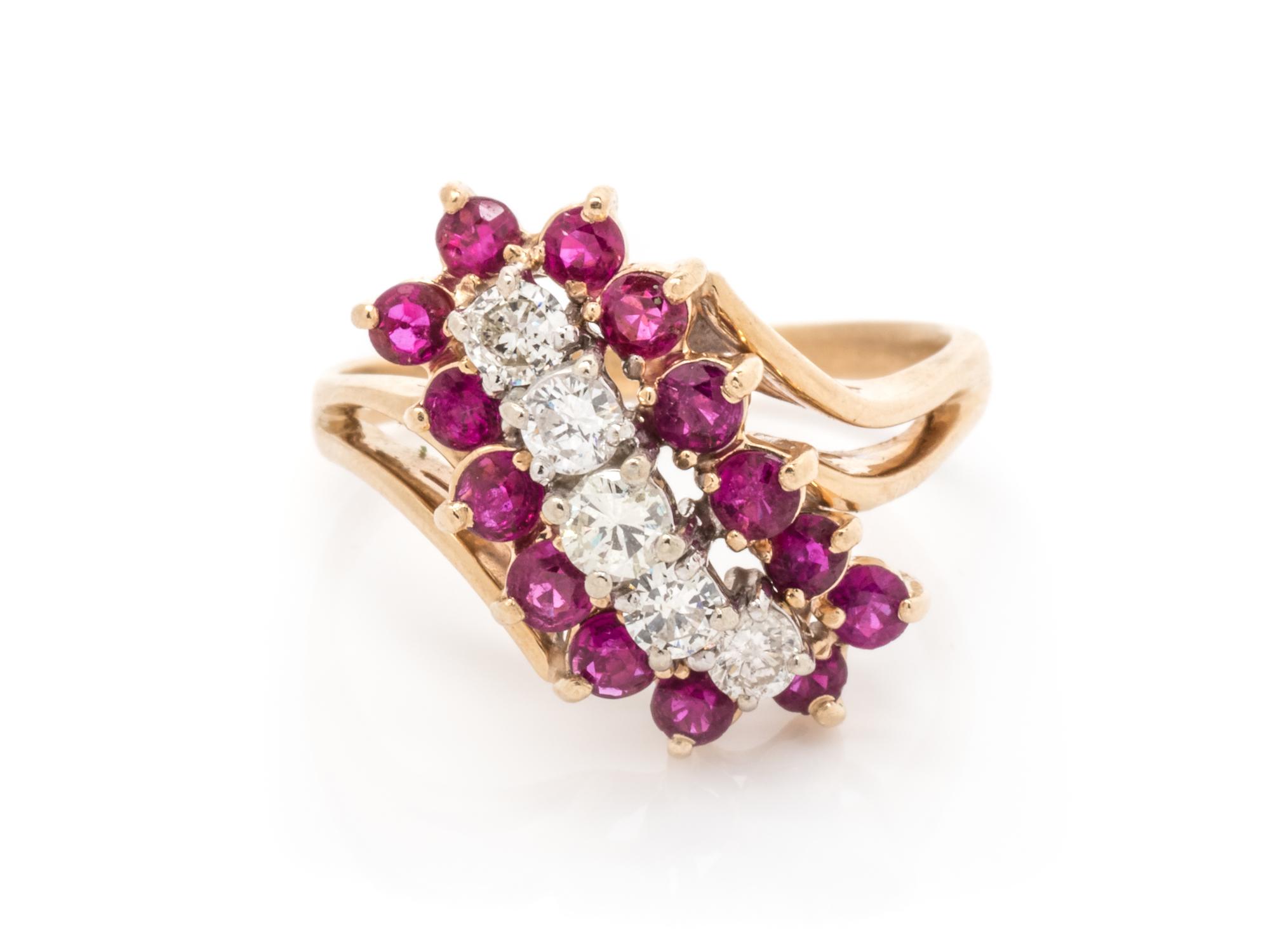 A 14 Karat Yellow Gold, Diamond and Ruby Ring,