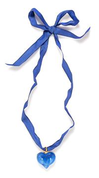 Lalique Blue Knotted Heart Pendant Necklace, 1" x 1".