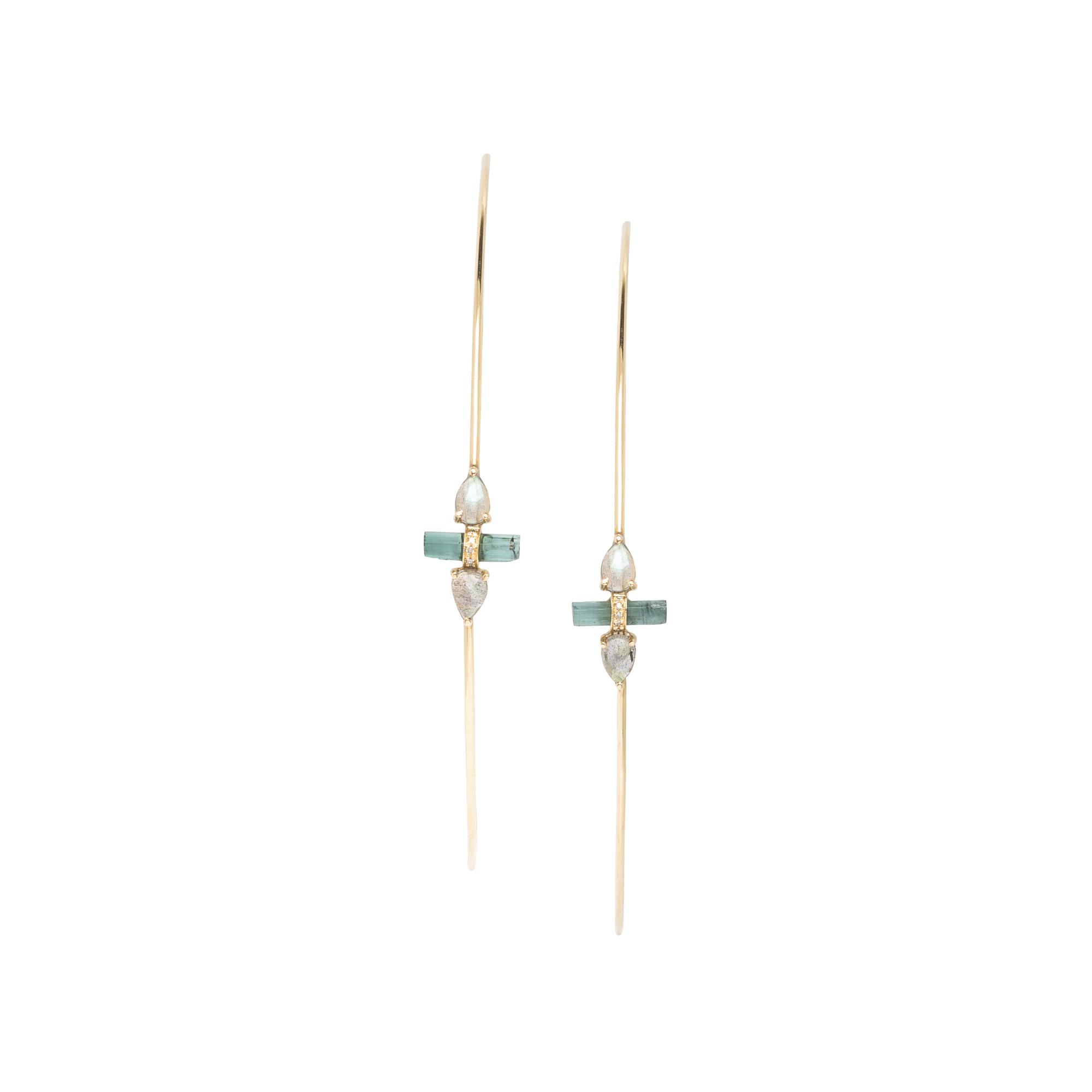 YELLOW GOLD AND MULTIGEM HOOP EARRINGS