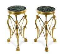 A Pair of Neoclassical Style Gilt Bronze Gueridons Height 26 3/4 x diameter of top 12 5/8 inches. — FIRST HALF 20TH CENTURY