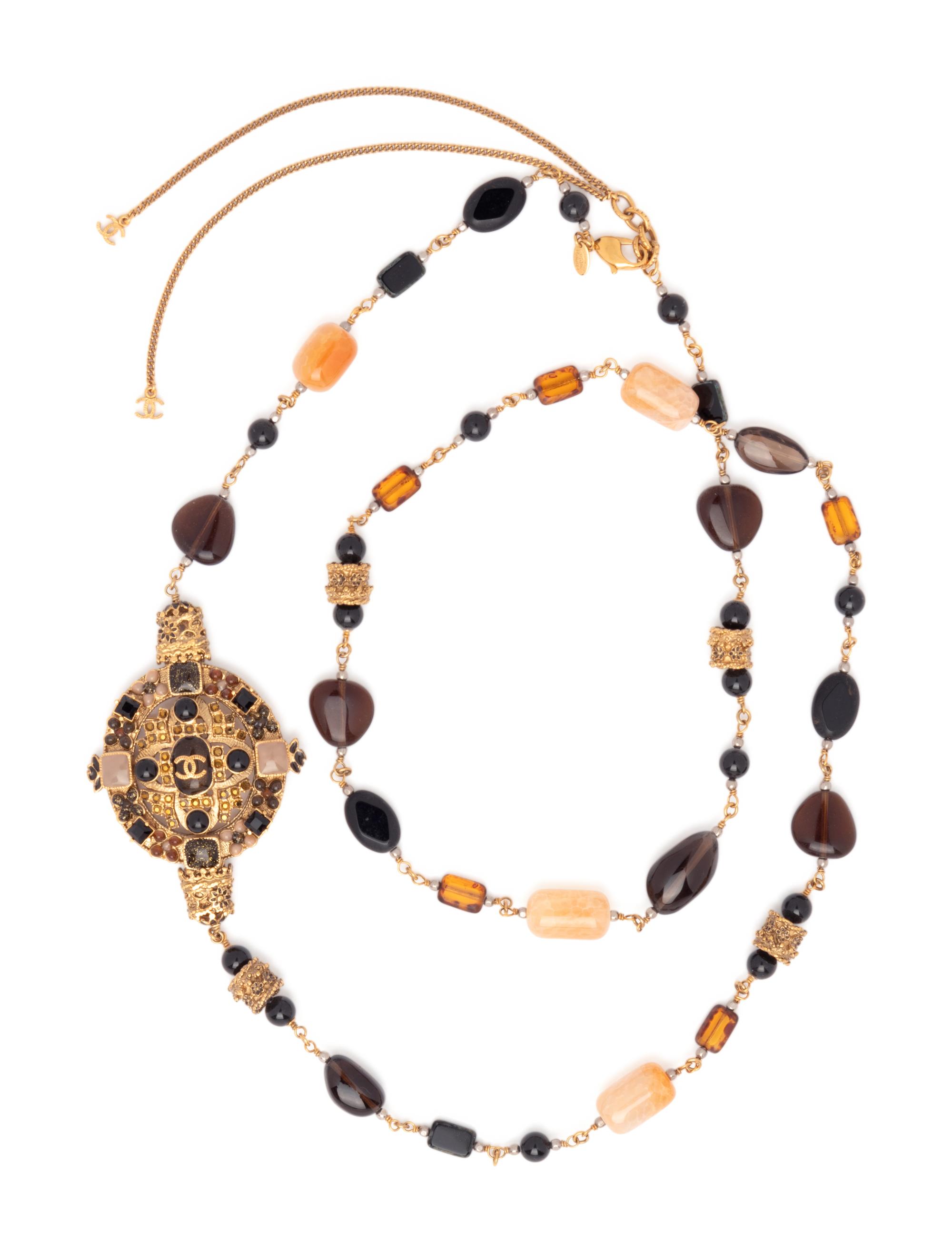 Chanel Stone and Chain Necklace Brooch Pin, Fall 2011