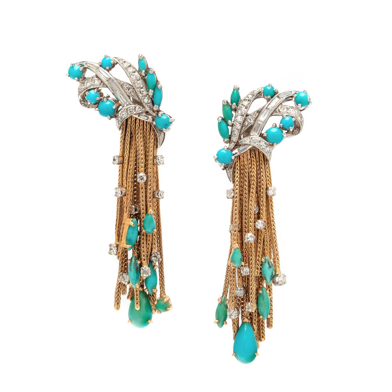 TURQUOISE AND DIAMOND EARCLIPS