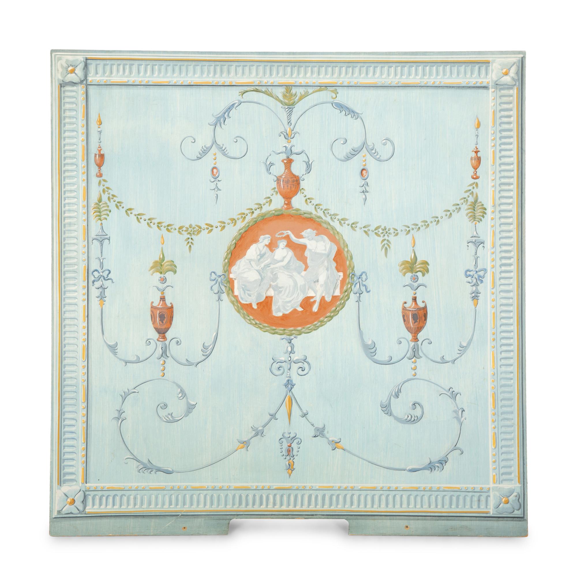 A Pair of Neoclassical Style Painted Wood Panels