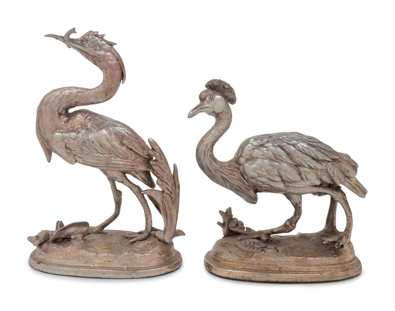 A Pair of Continental Silver-Plate Models of Exotic Birds
