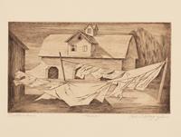 A group of five American prints (Max Arthur Cohn, Fisherman ; Steven Dohanos, The Postman ; Mina Benz Hoffman, The Immigrant ; Charles Wheele Locke, Brooklyn Wharf ; Ethel Magafan, Clothesline )