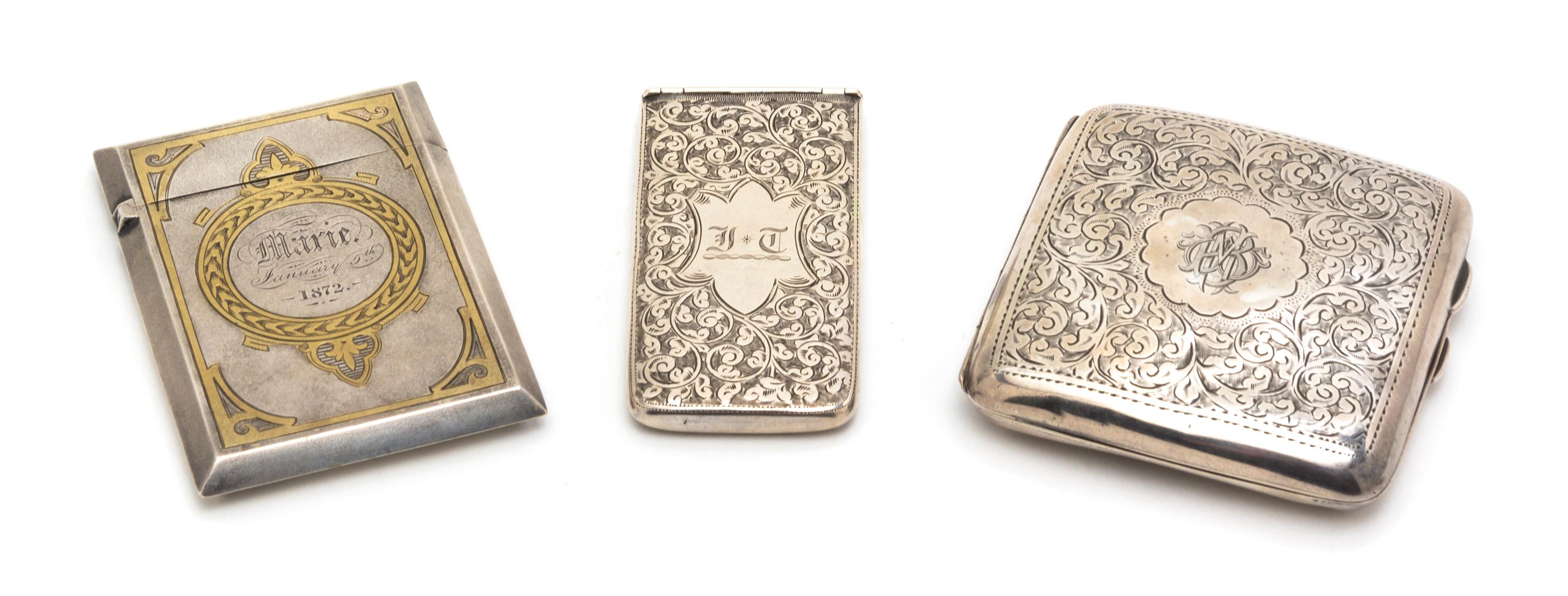 An English Silver Assembled Smoking Set, Birmingham, Height of tallest 3 1/2 inches.