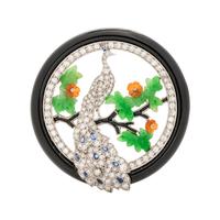 ART DECO, DIAMOND AND MULTIGEM PEACOCK BROOCH