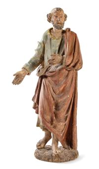 A Polychromed Figure of Saint Peter Height 47 inches. — 16TH/17TH CENTURY