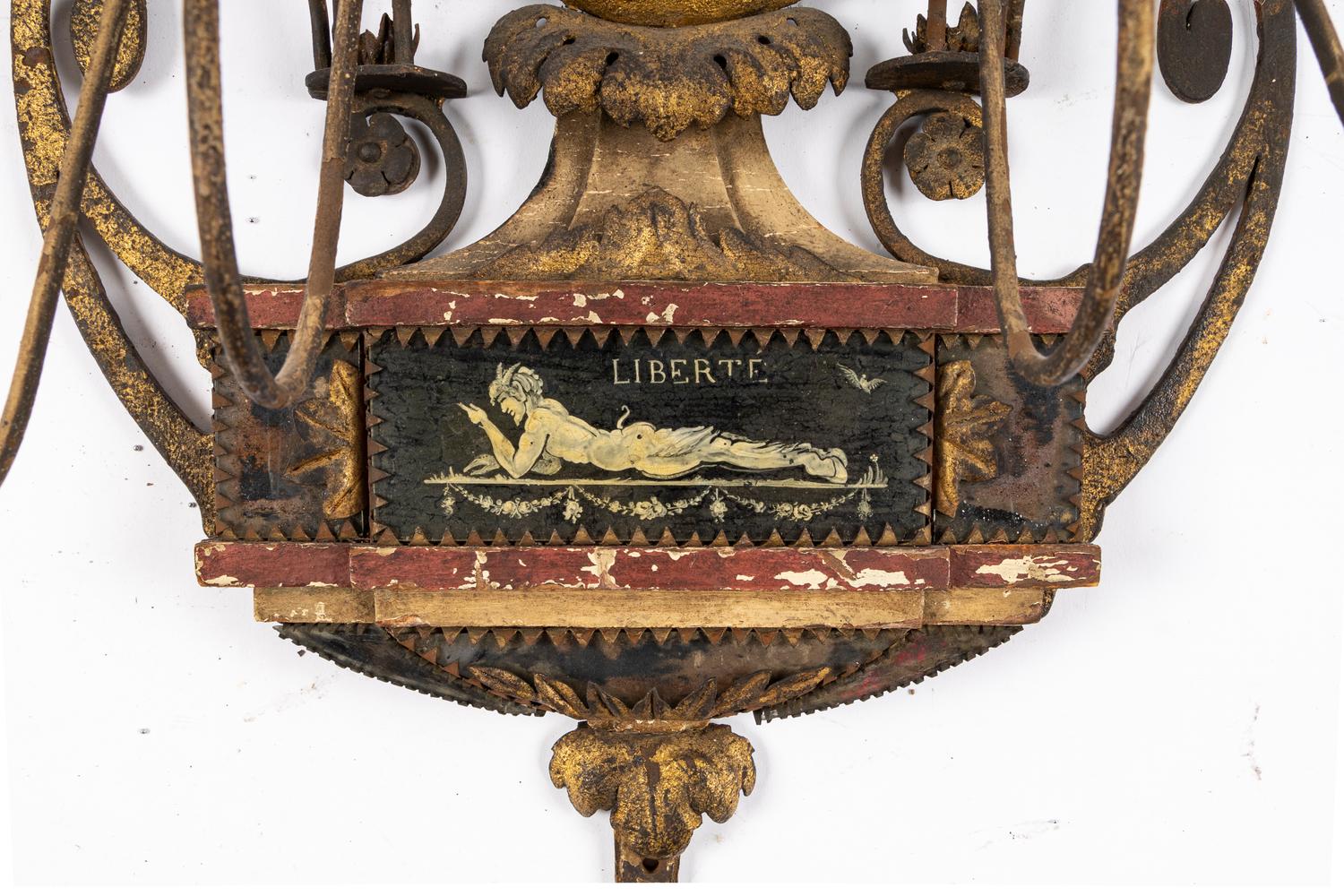 A Pair of Large French or Italian Tole Six-Light Sconces