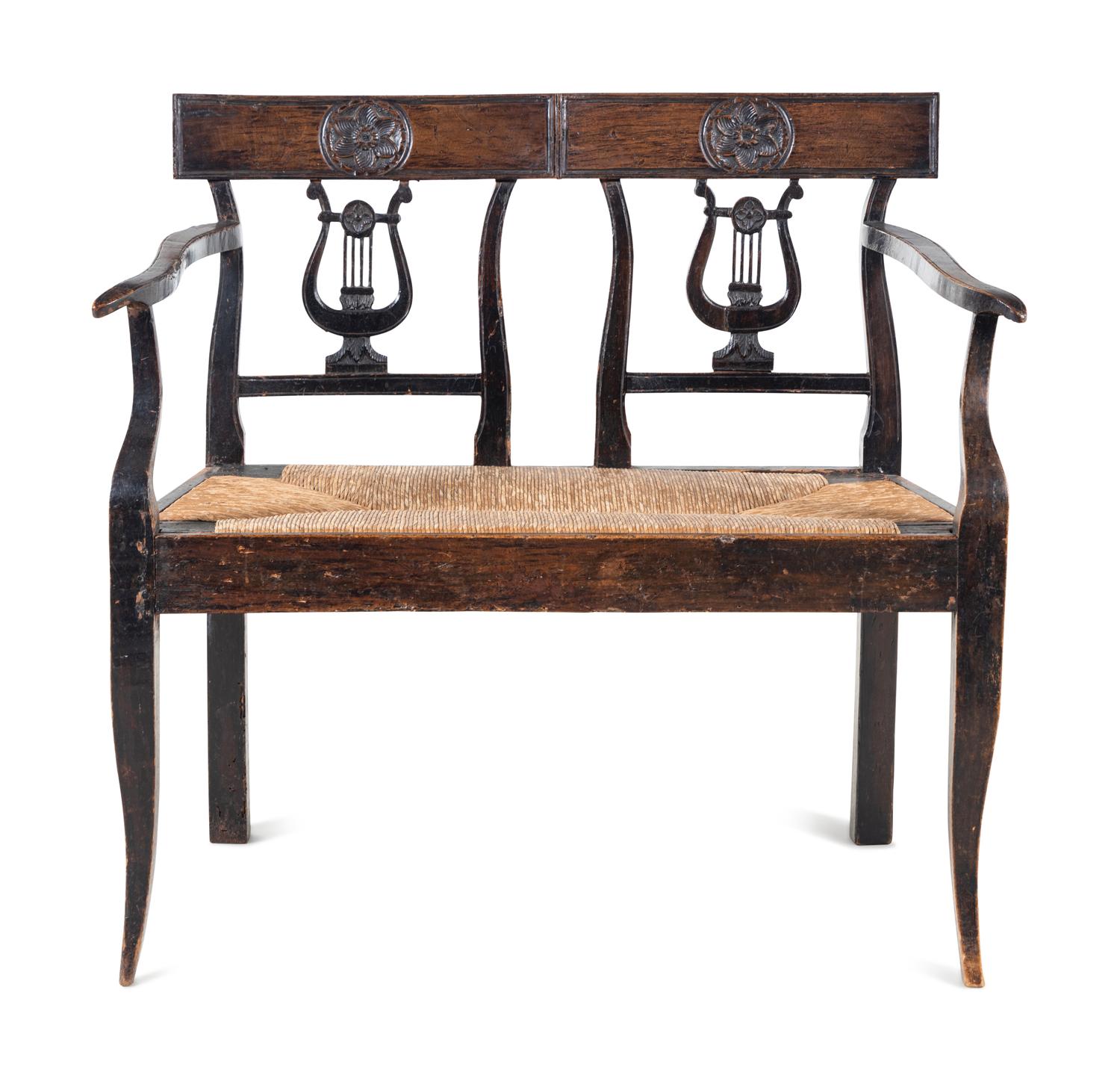 A Provincial Walnut Double Lyre-Back Bench