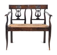 A Provincial Walnut Double Lyre-Back Bench