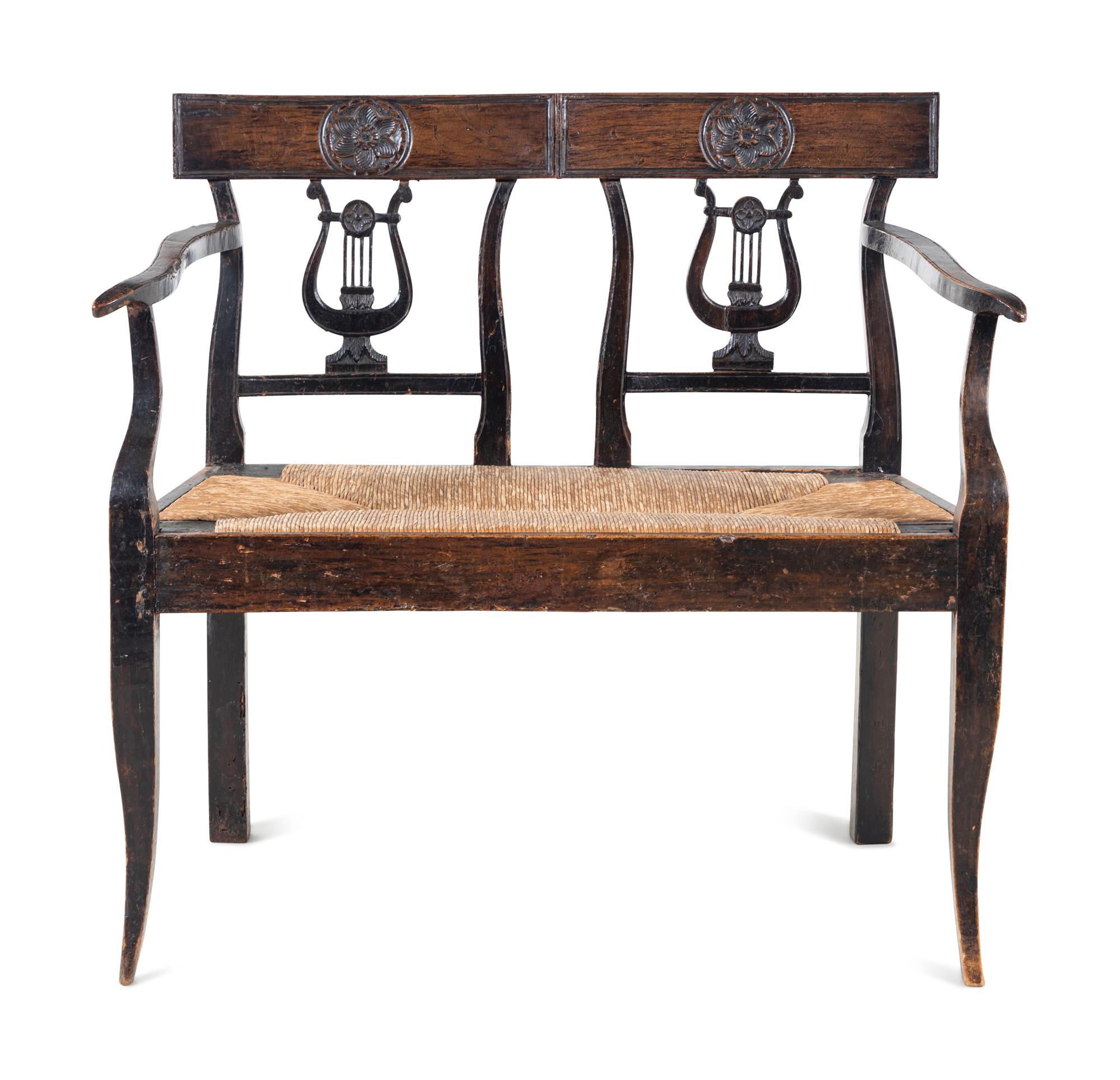 A Provincial Walnut Double Lyre-Back Bench