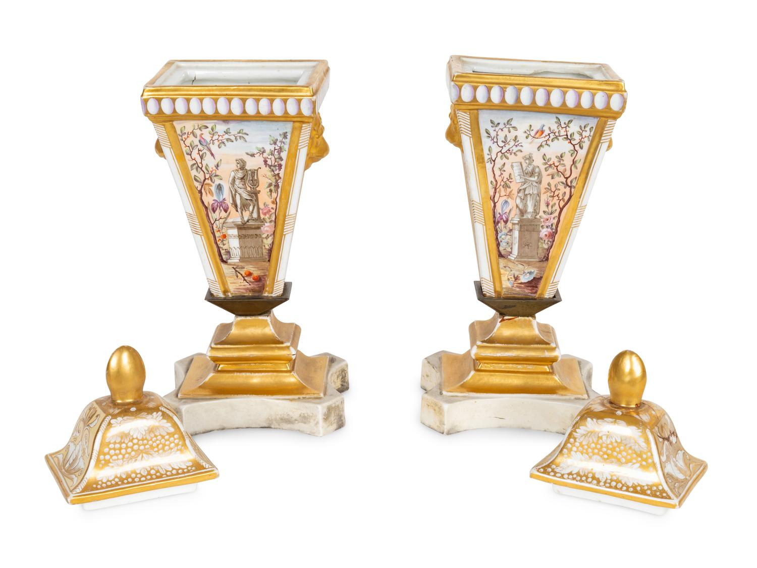 A Pair of English Porcelain Covered Vases