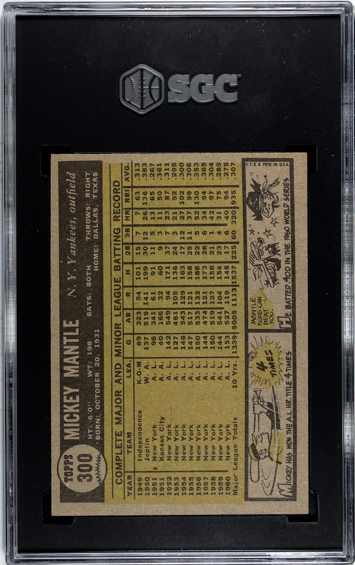 A 1961 Topps Mickey Mantle Baseball Card No. 300 (SGC 6.5 EX/NM+)