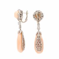 Coral, Diamond, and Platinum Convertible Earrings