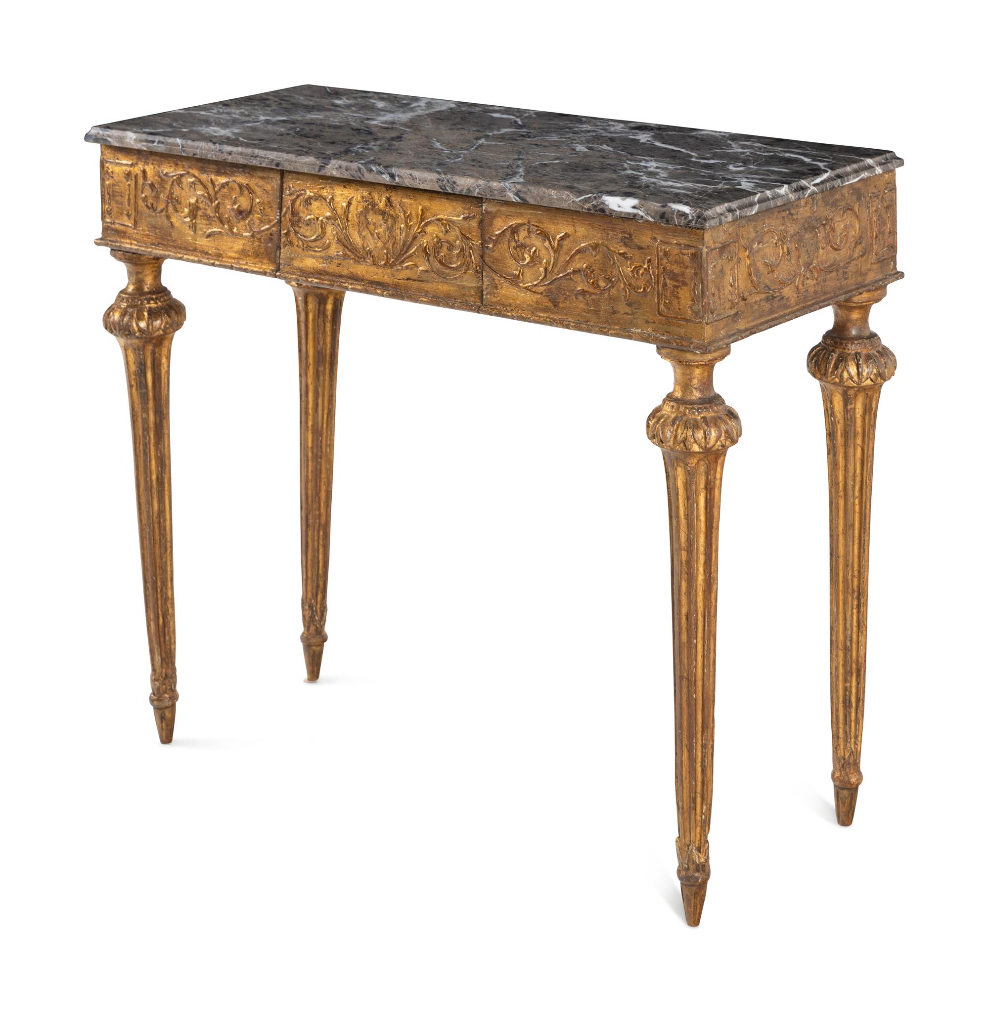 A North Italian Giltwood Marble-Top Console Table