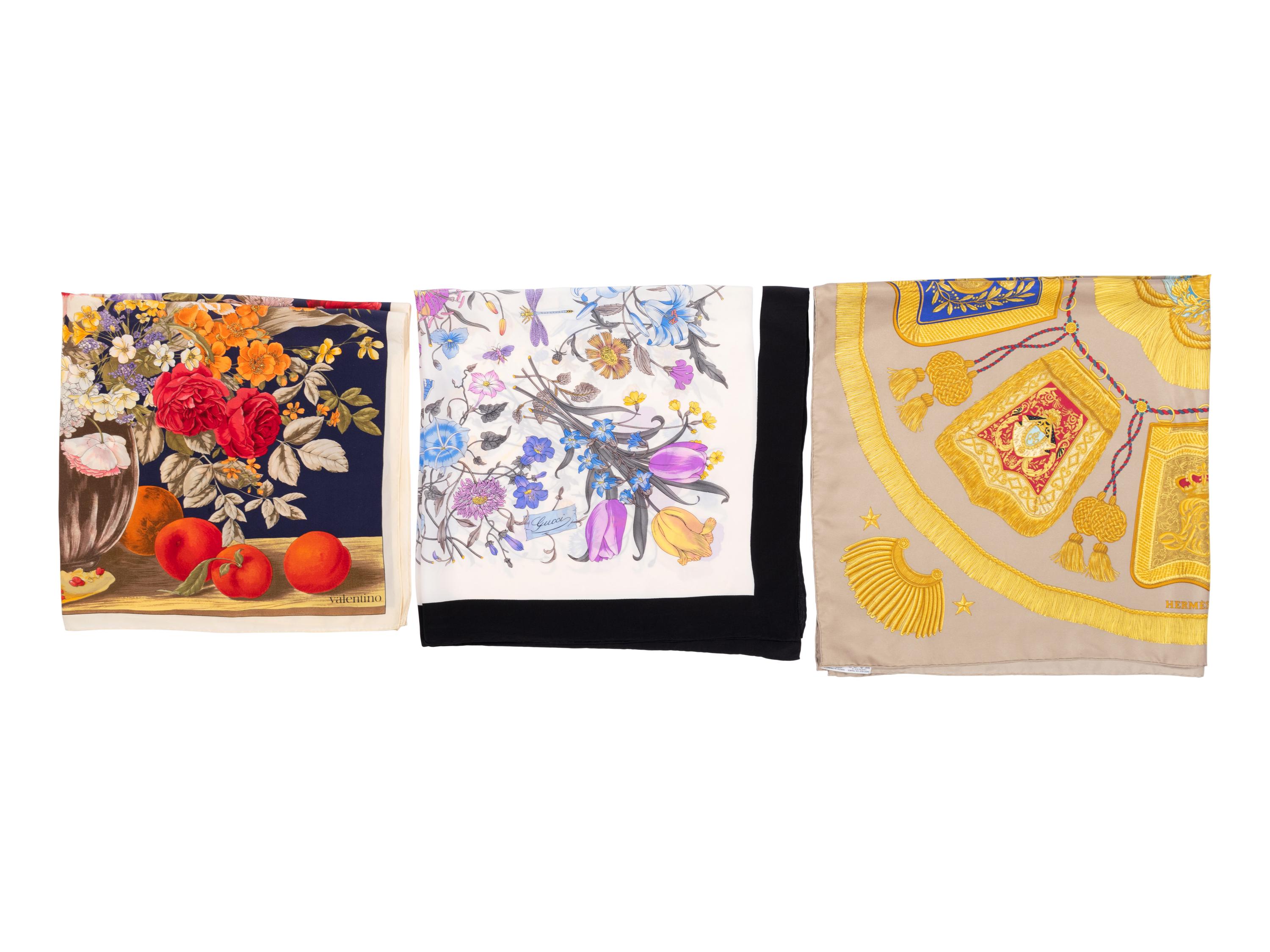 Three Designer Scarves: One Hermès, One Gucci, and One Valentino