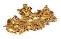 A Louis XV Style Gilt Bronze Encrier Width 16 inches. — 19TH CENTURY