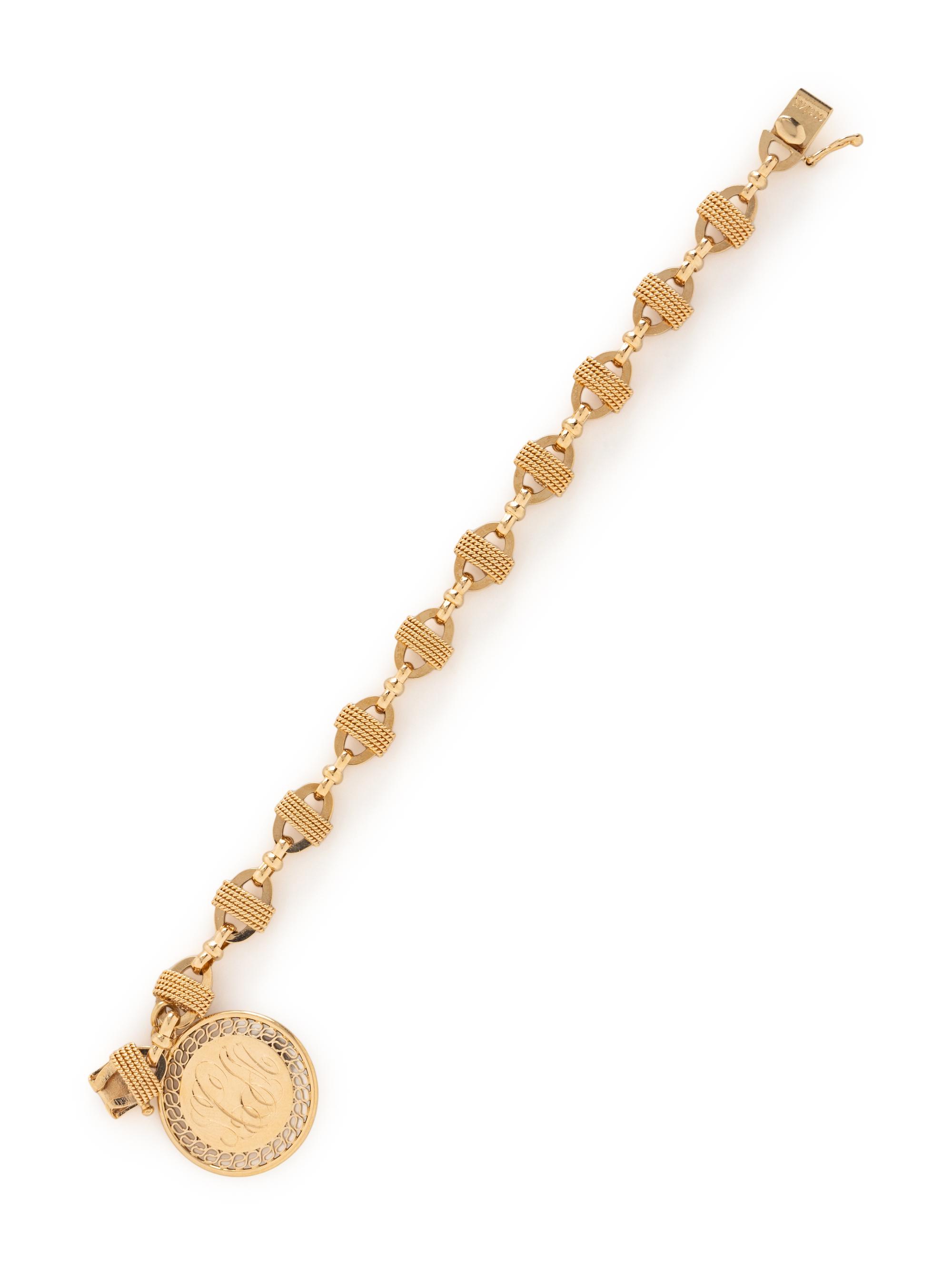 YELLOW GOLD FANCY LINK CHARM BRACELET
