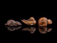 Three Japanese Carved Boxwood Netsuke