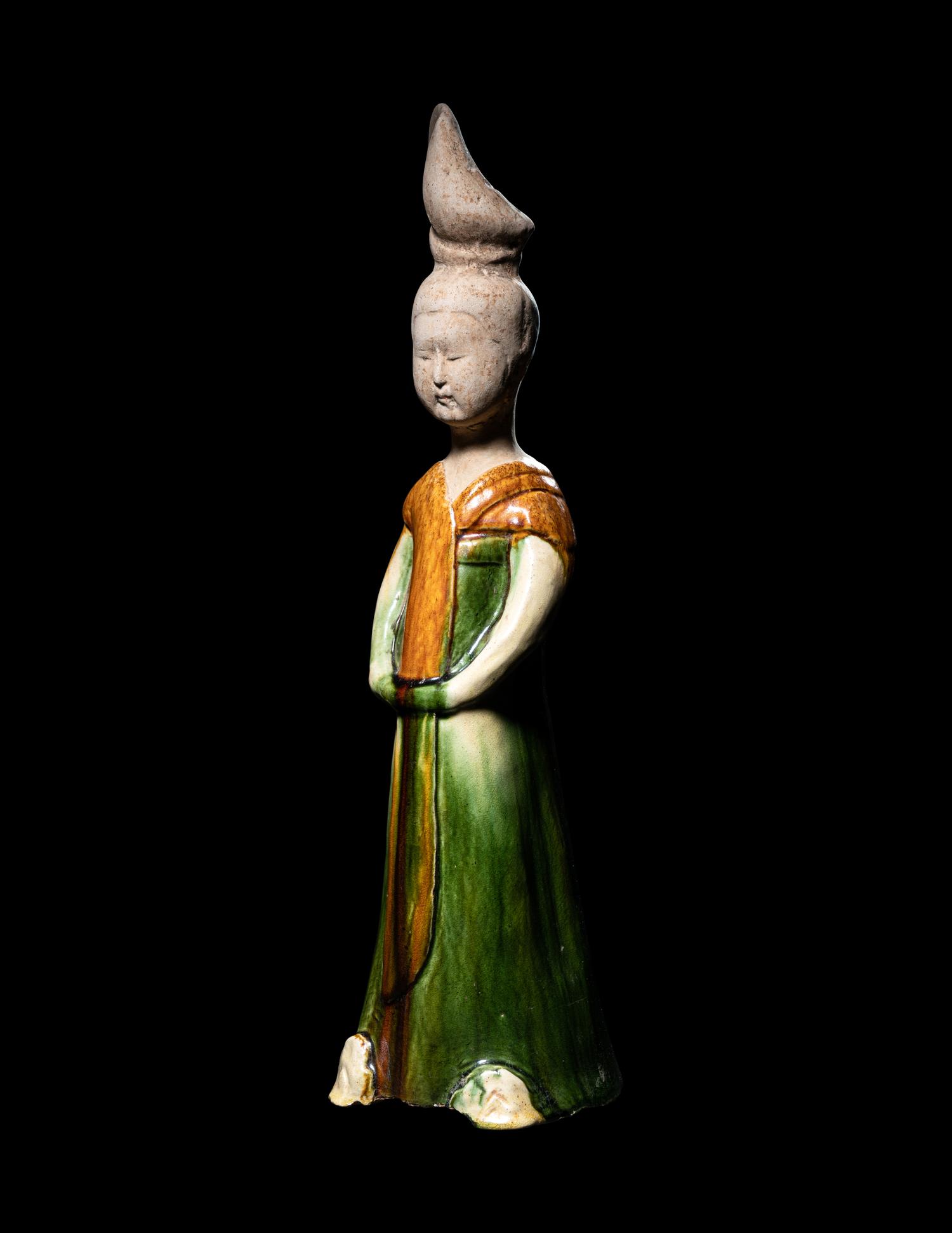 A Sancai Pottery Figure of a Standing Court Lady