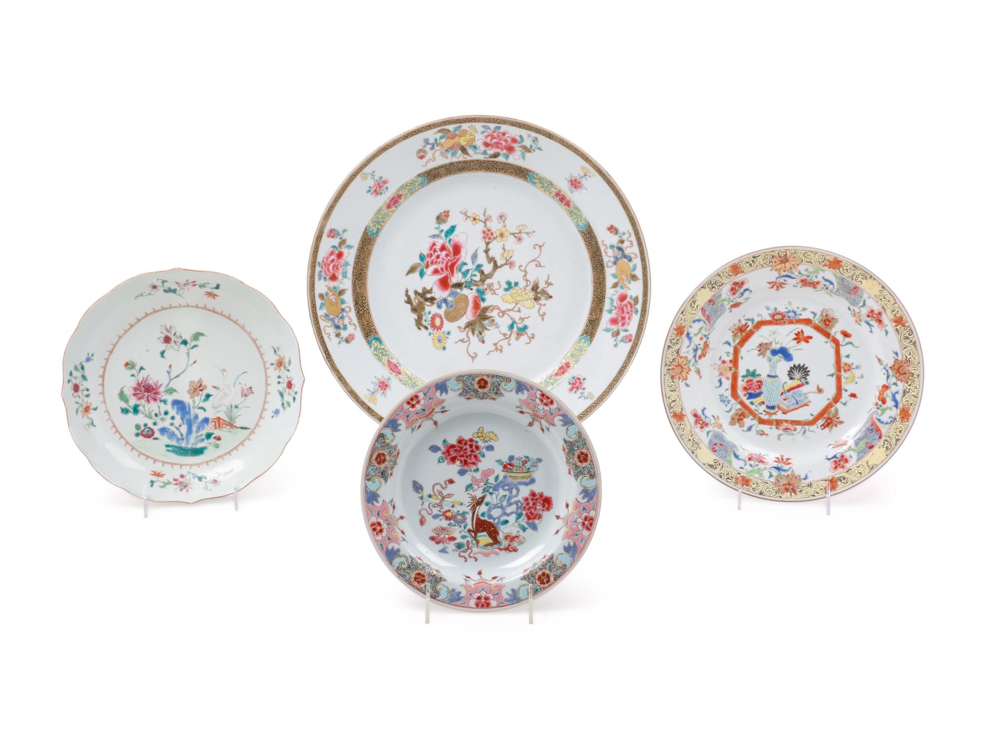 Four Chinese Export Famille Rose Porcelain Plates