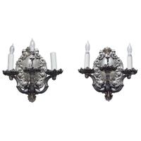 A Pair of Caldwell Silvered Brass Sconces 9" W x 10" D x 15" H — United States, Circa 1900