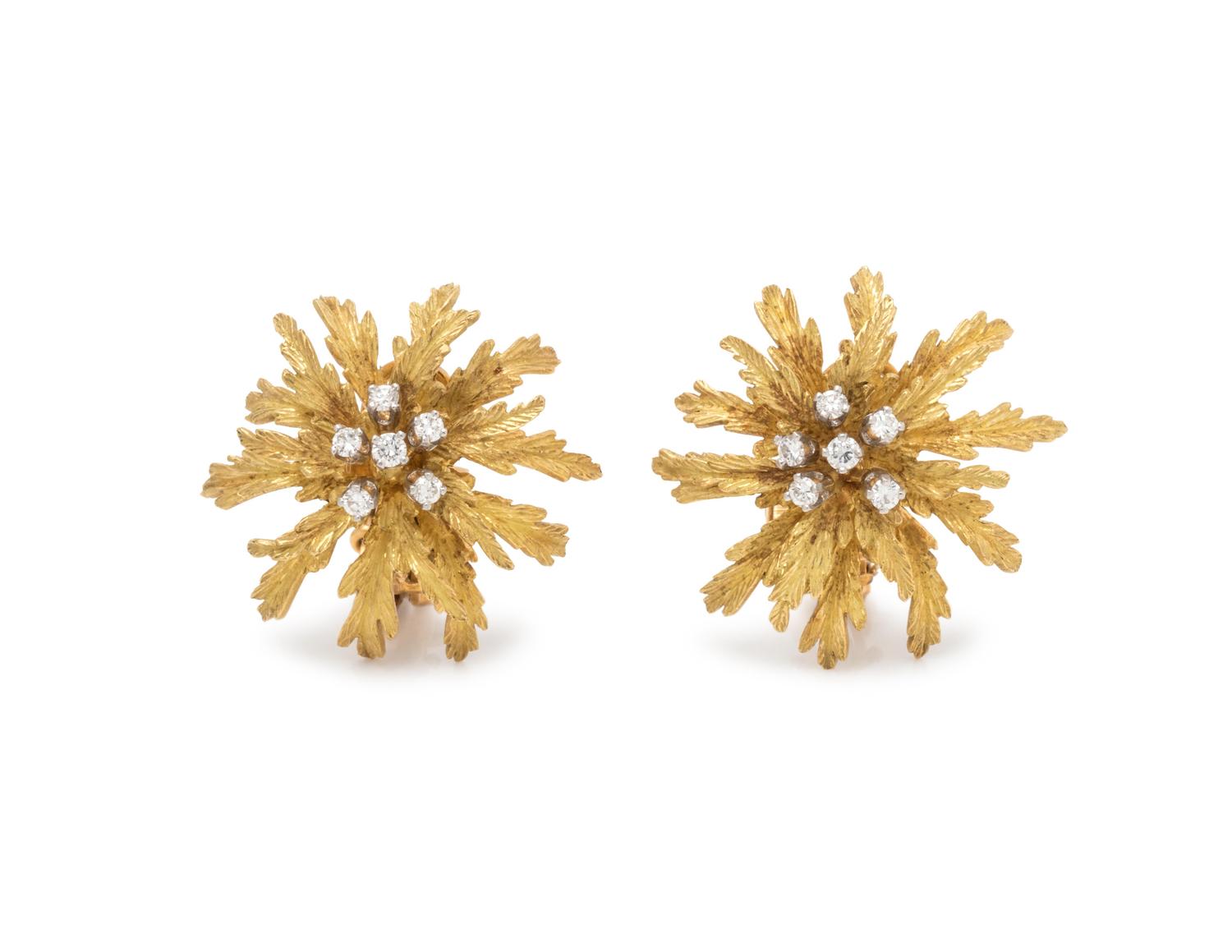 YELLOW GOLD AND DIAMOND EARCLIPS