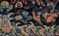 A Chinese Navy Blue Ground Embroidered Silk Court Robe, Chaofu