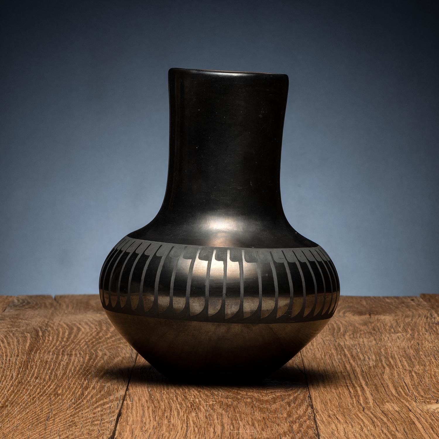 Blackware Pottery Vase, with Gunmetal Finish