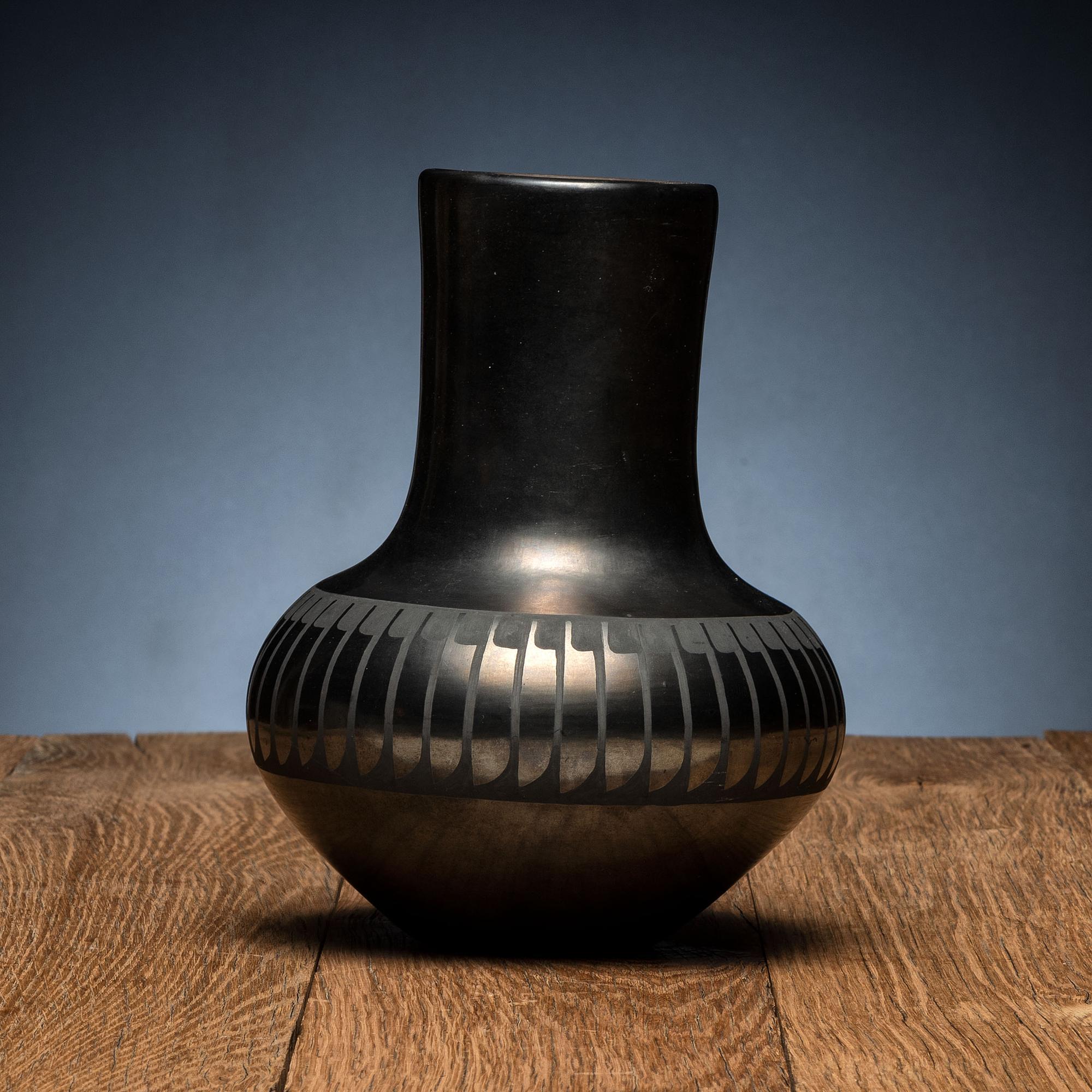 Blackware Pottery Vase, with Gunmetal Finish