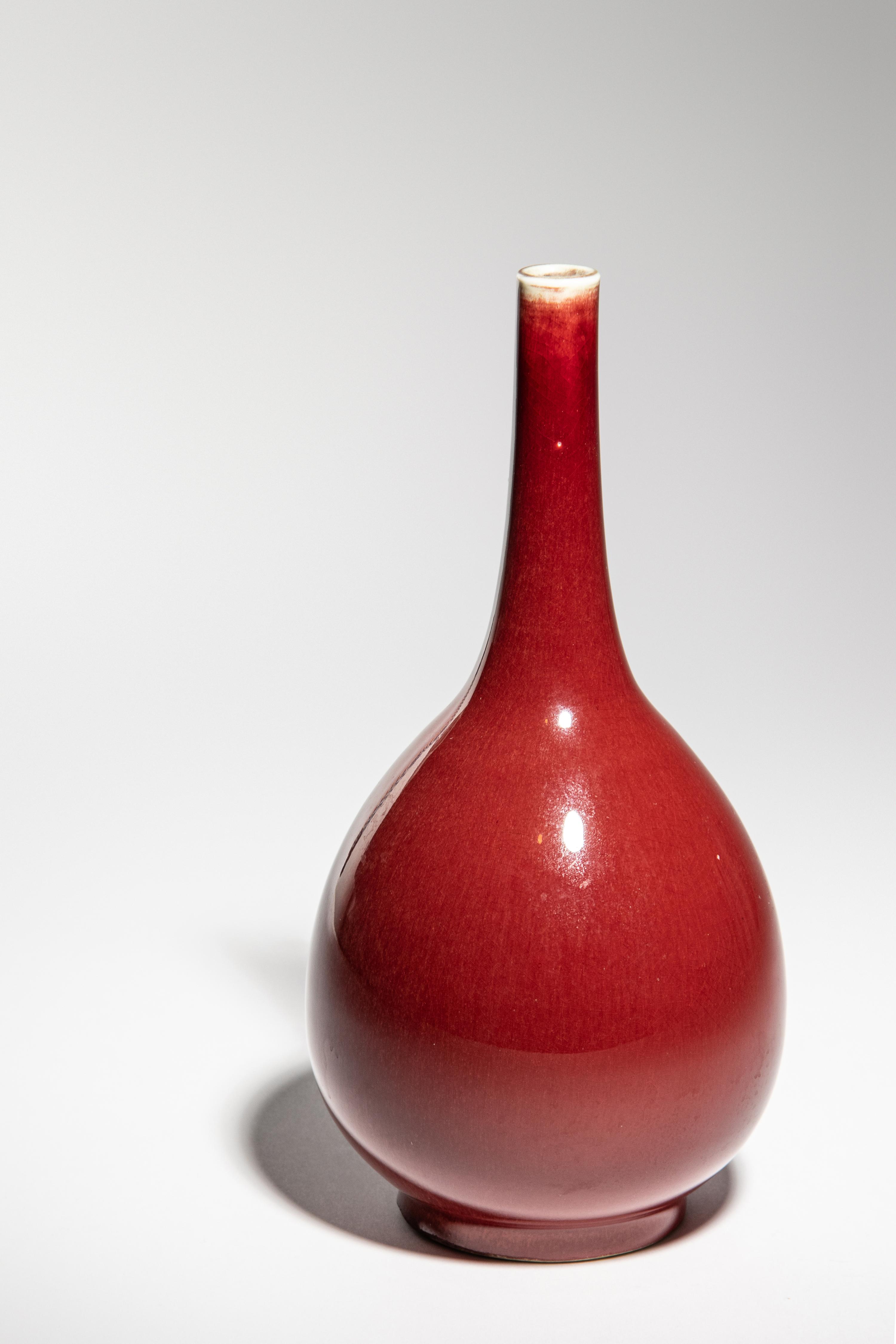 Two Sang-de-Boeuf Glazed Porcelain Bottle Vases