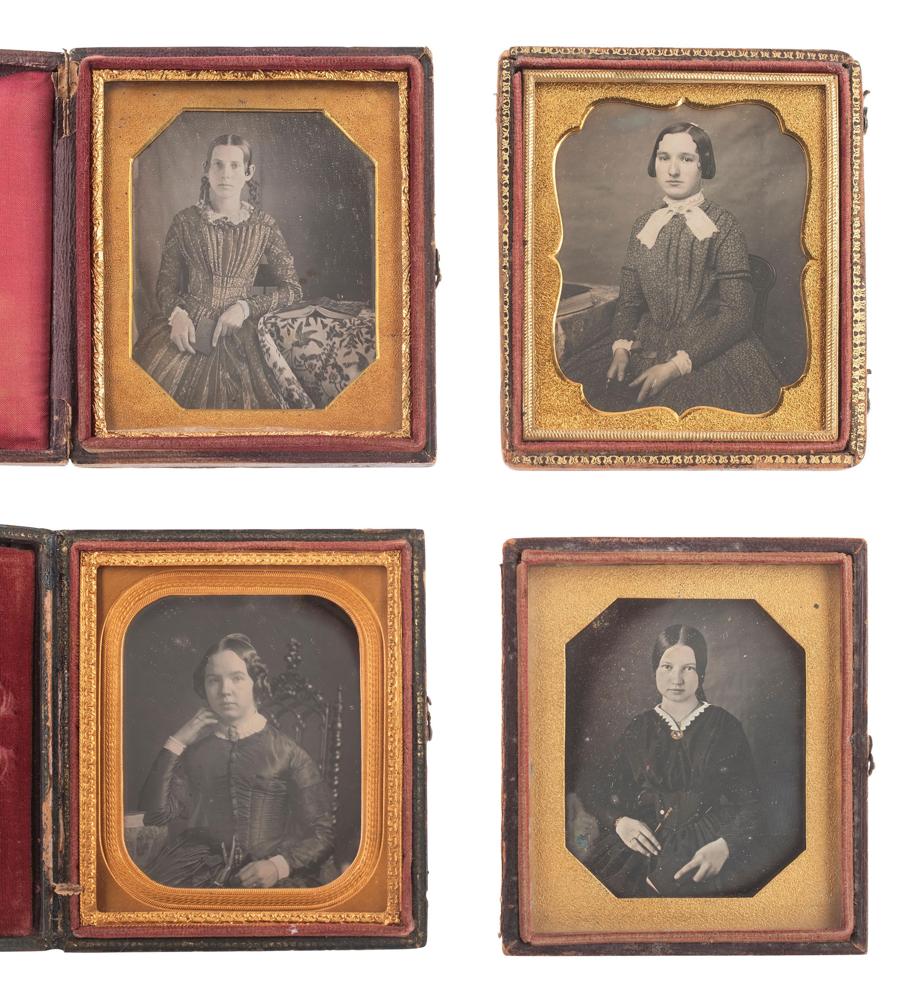 [EARLY PHOTOG] 16 sixth plate daguerreotypes of girls & young ladies posed with books & cased images