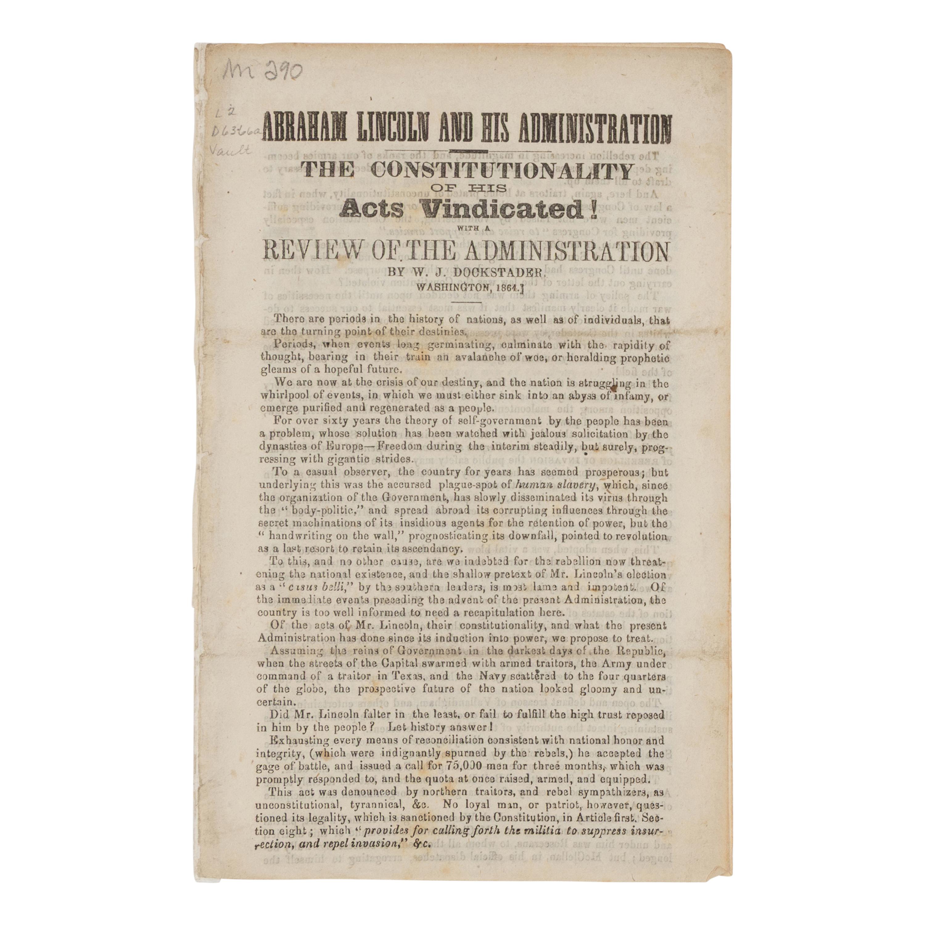 [PRO & ANTI-LINCOLN CAMPAIGN]. A group of 10 pamphlets, comprising: