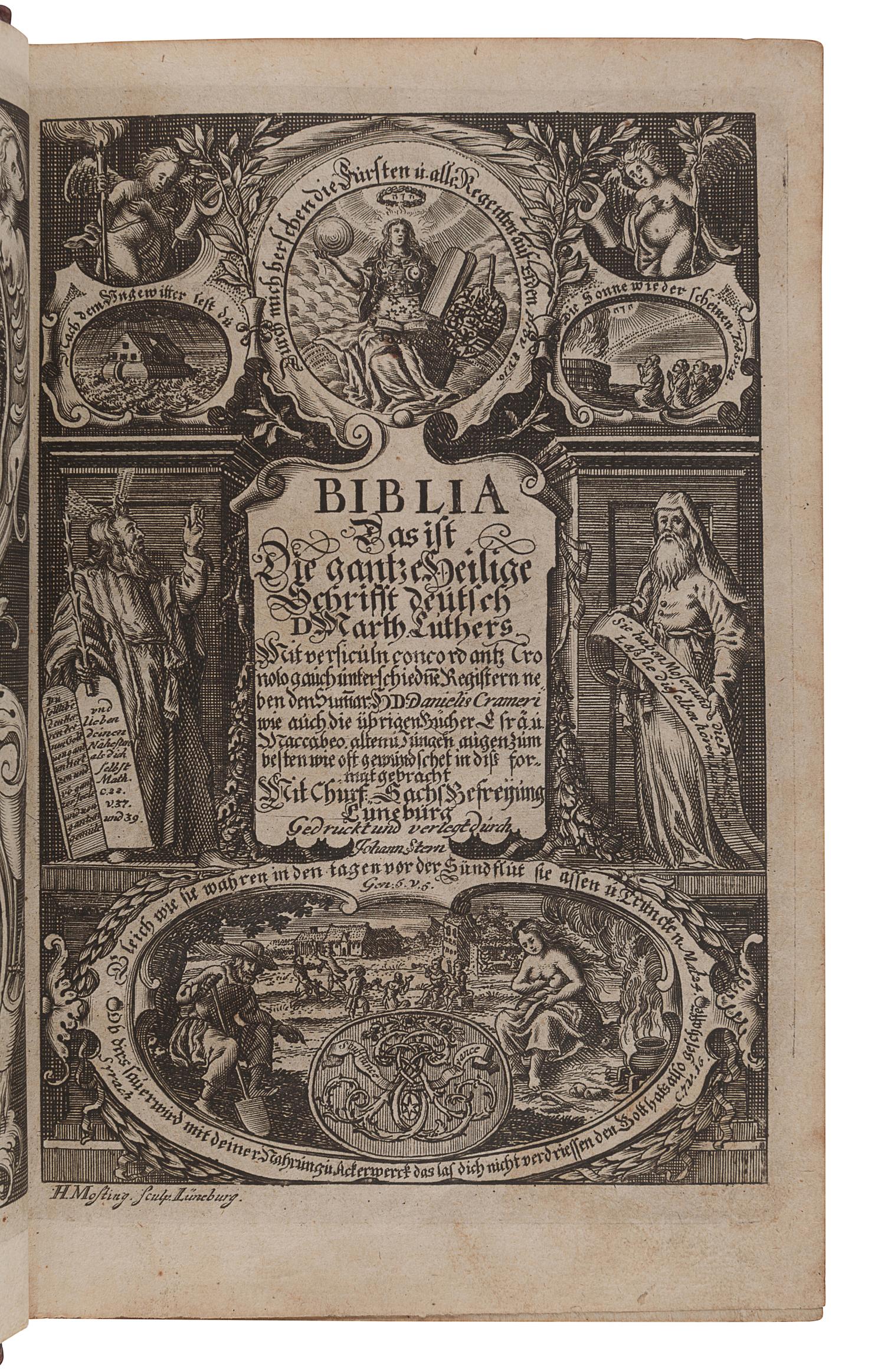 BIBLE, in German. Biblia, Das ist: Die gantze Heilige Schrift altes und neues Testaments verteutschet durch D. Mart. Luth. Lüneburg: Johann Stern, 1707.