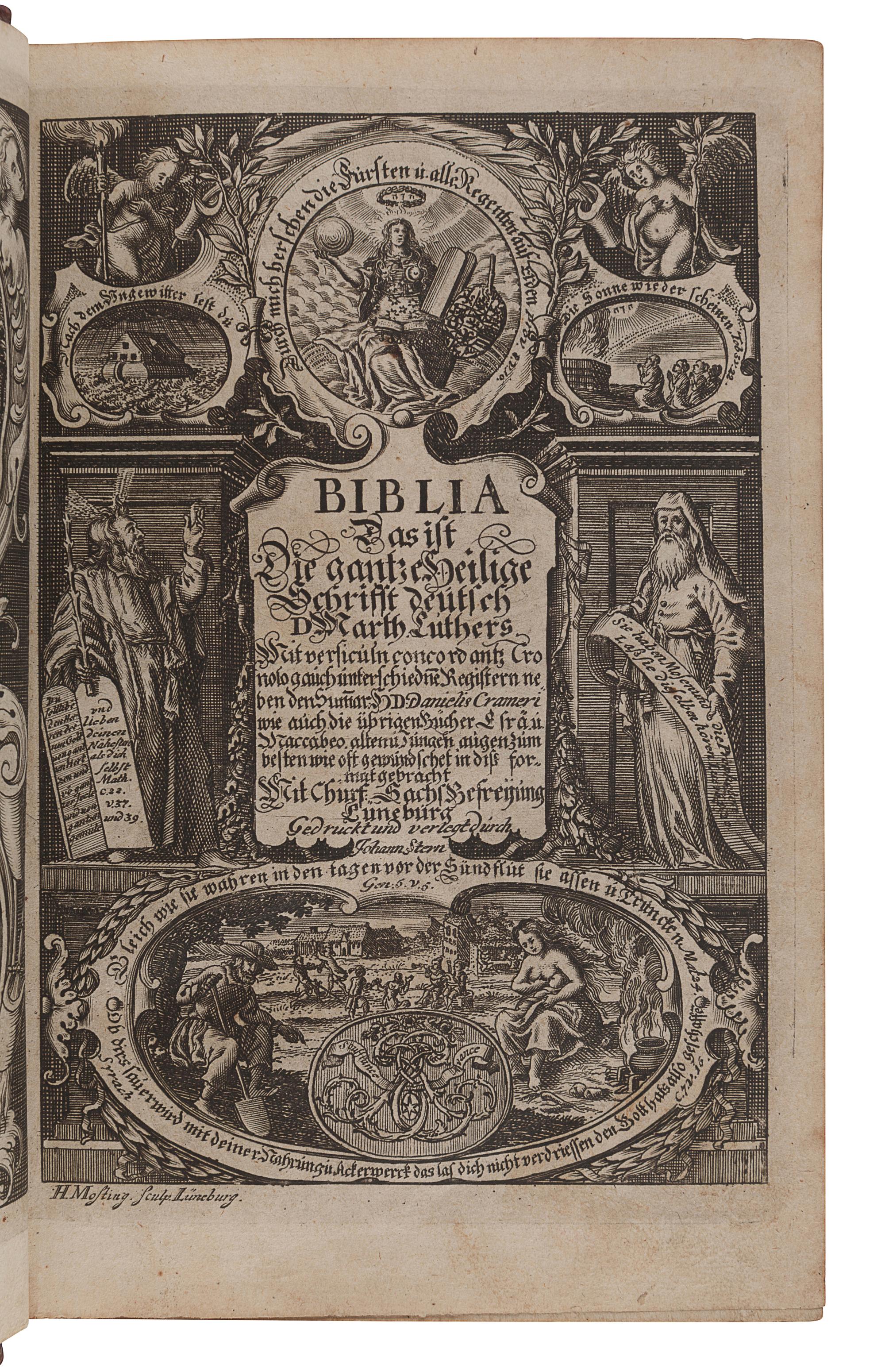 BIBLE, in German. Biblia, Das ist: Die gantze Heilige Schrift altes und neues Testaments verteutschet durch D. Mart. Luth. Lüneburg: Johann Stern, 1707.