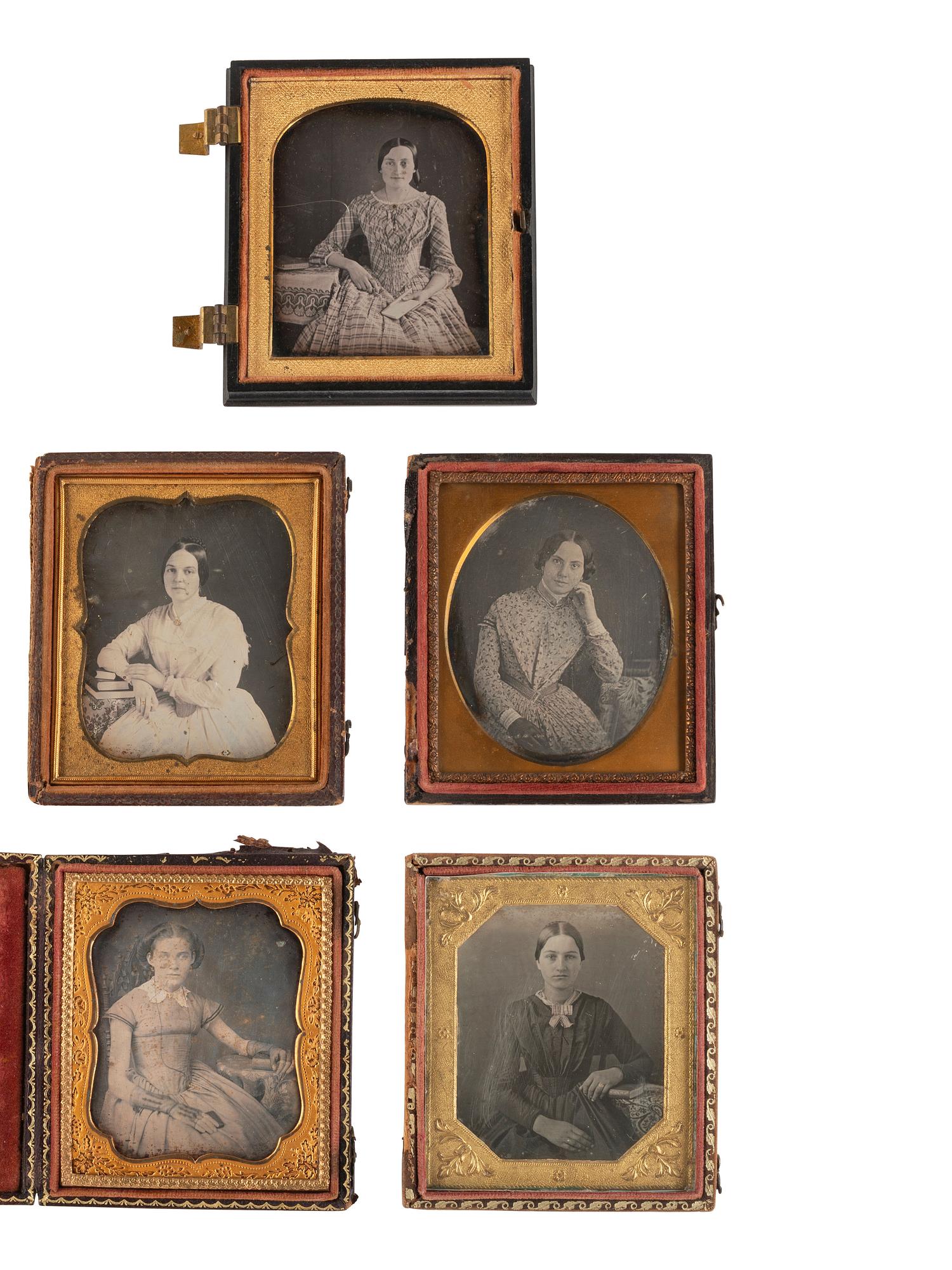 [EARLY PHOTOGRAPHY]. 21 sixth plate daguerreotypes of women with books.