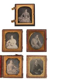 [EARLY PHOTOGRAPHY]. 21 sixth plate daguerreotypes of women with books.