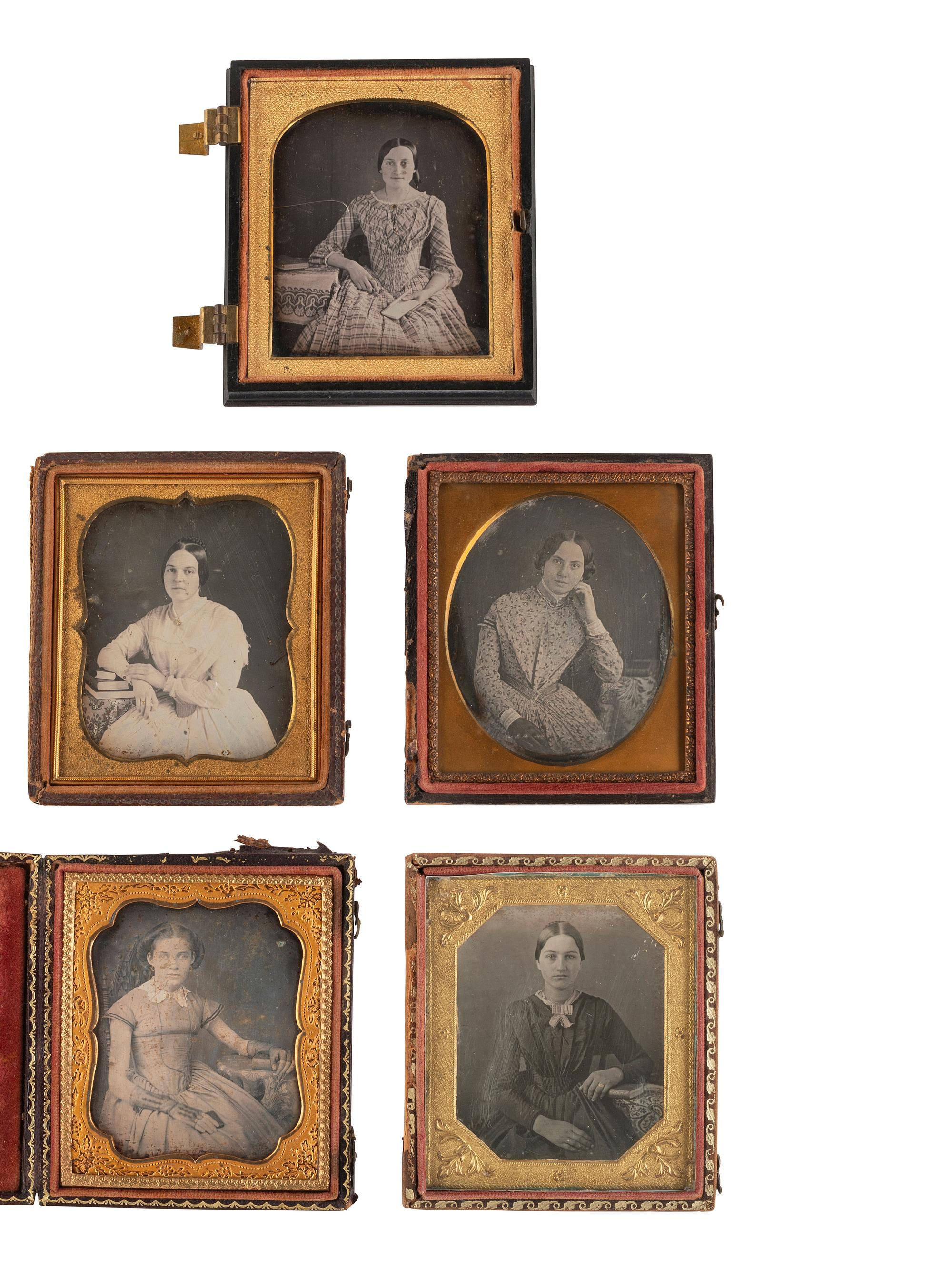 [EARLY PHOTOGRAPHY]. 21 sixth plate daguerreotypes of women with books.