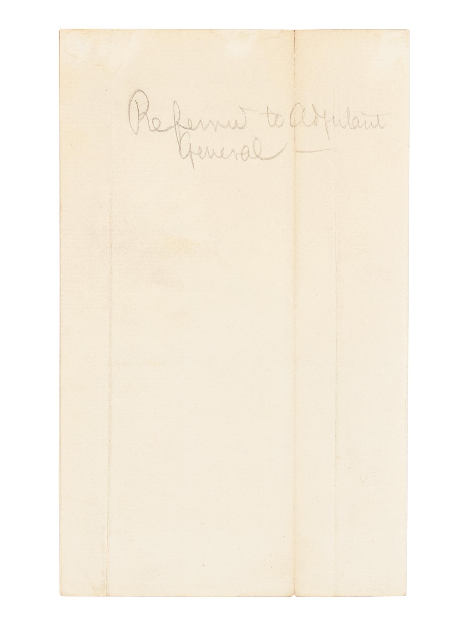 LINCOLN, Abraham (1809-1865). Autograph letter, signed ("A. Lincoln"), to Secretary of War Edwin Stanton. Executive Mansion, Washington, D.C., 3 March 1862.