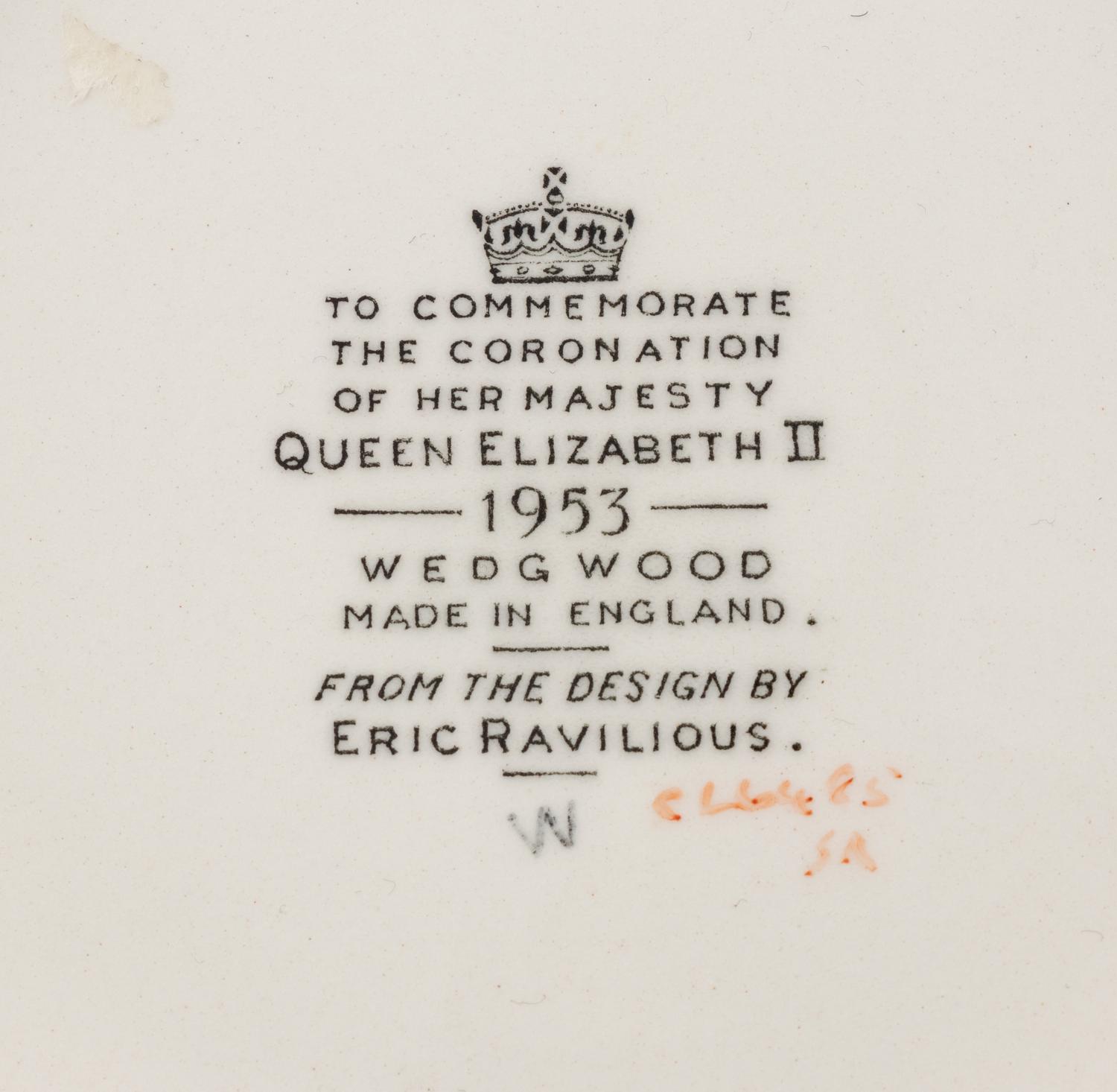 Two Eric Ravilious for Wedgwood Commemorative Mugs, George VI and Elizabeth II