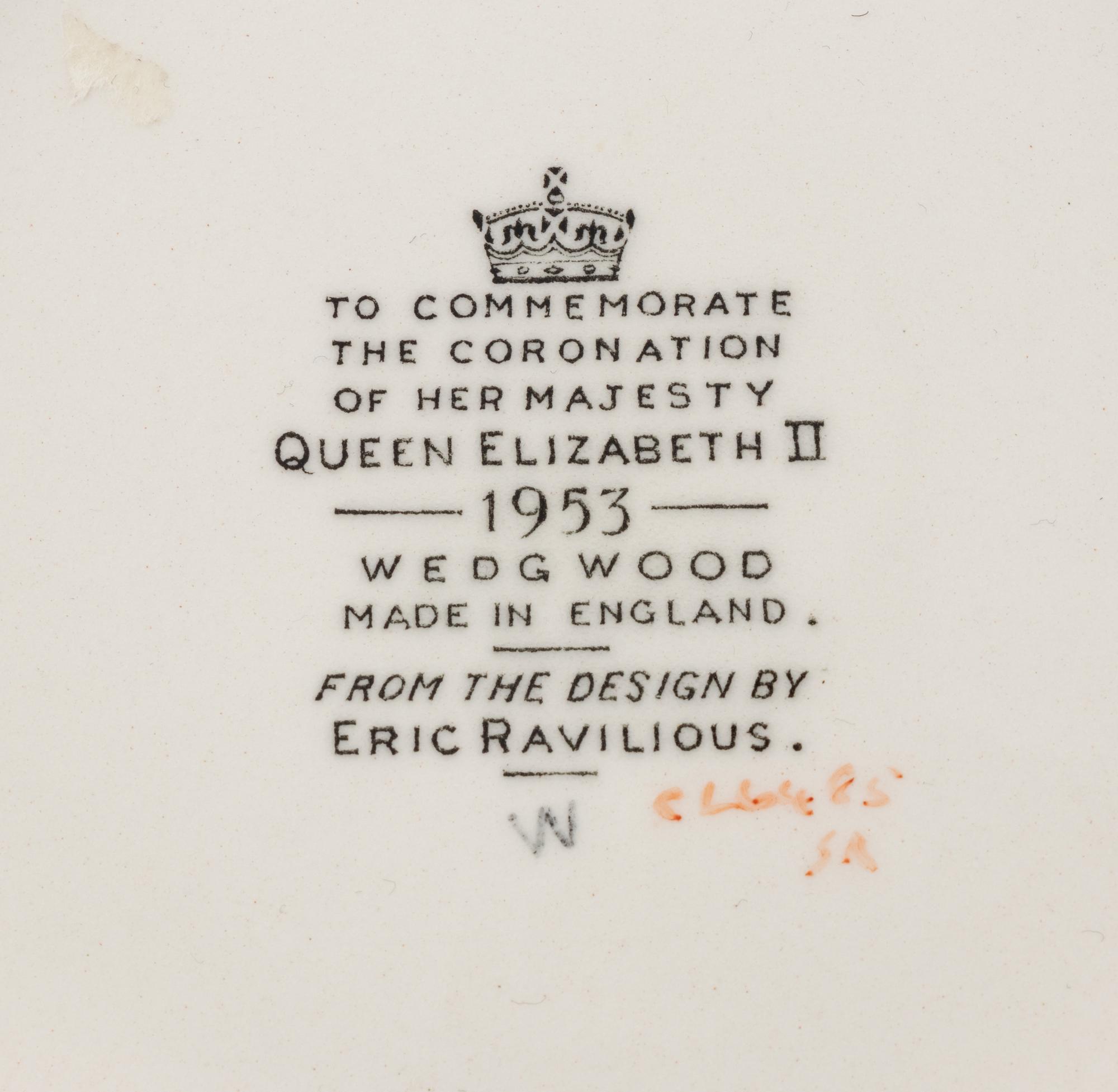 Two Eric Ravilious for Wedgwood Commemorative Mugs, George VI and Elizabeth II