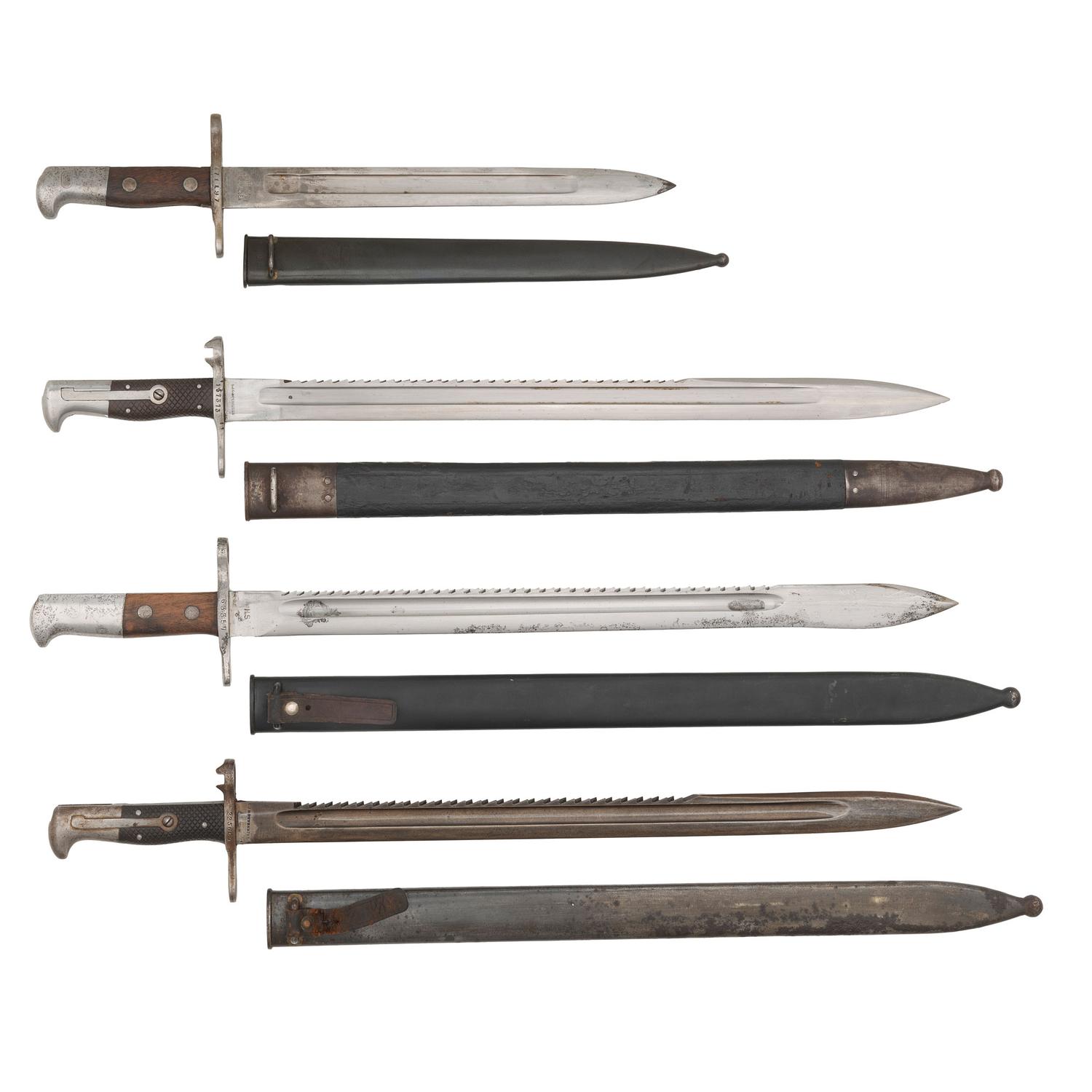 Lot of Four Swiss Bayonets Including: 1878 Sawback, 1914 Sawback, 1899