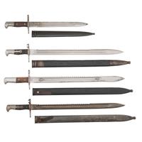 Lot of Four Swiss Bayonets Including: 1878 Sawback, 1914 Sawback, 1899