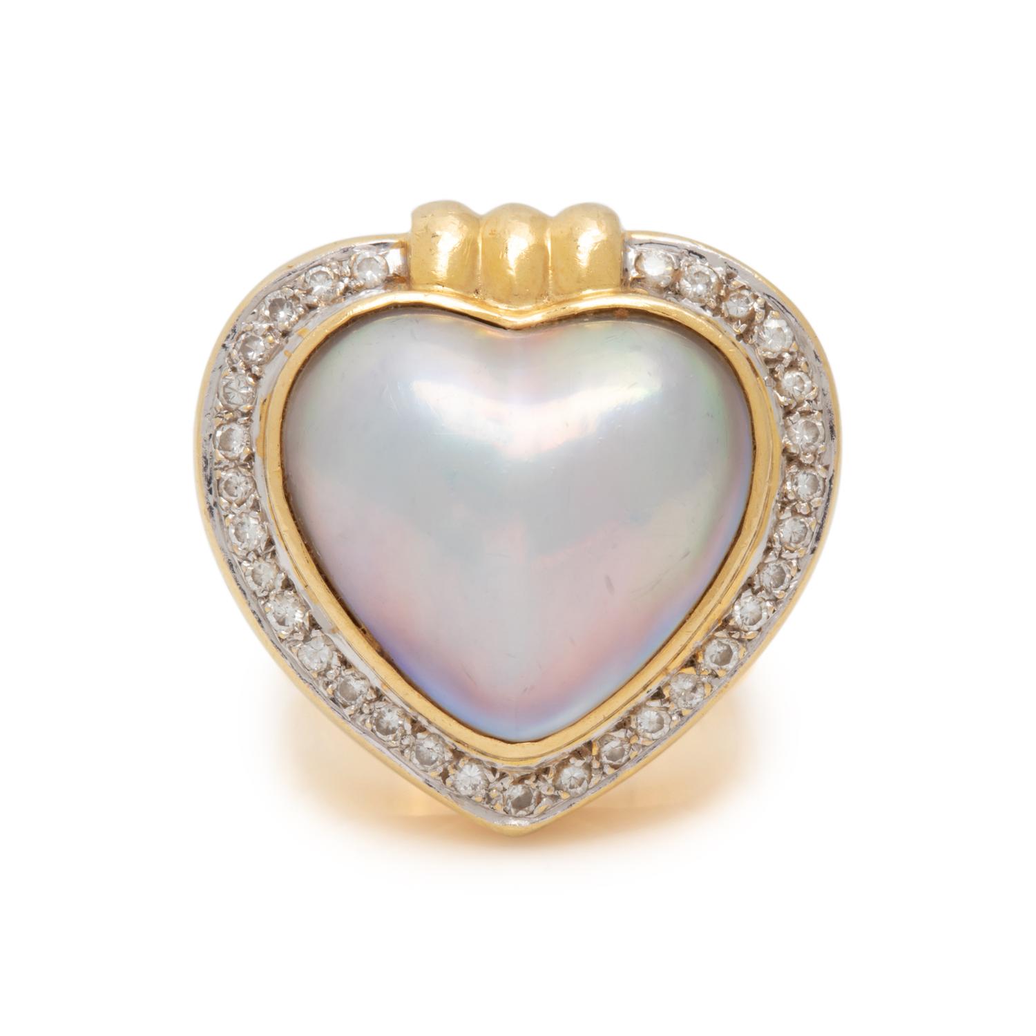 YELLOW GOLD, MABE PEARL AND DIAMOND RING
